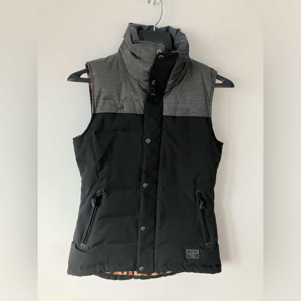 Volcom Heart Down Vest, fitted, longer than standard vest, 29” length at back